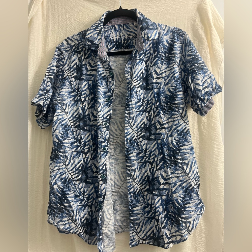 Robert Graham Navy and White Botanical Shirt
